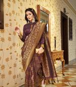 Wine woven silk saree with blouse