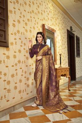Wine woven silk saree with blouse 2