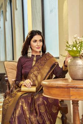 Wine woven silk saree with blouse 3