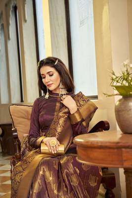 Wine woven silk saree with blouse 4