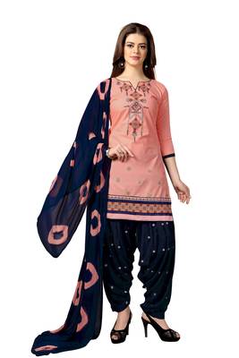 Trendmalls Peach embroidered cotton Party Wear Festive Wedding Salwar Dress & Gown  1