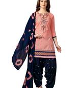 Trendmalls Peach embroidered cotton Party Wear Festive Wedding Salwar Dress & Gown 