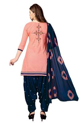 Trendmalls Peach embroidered cotton Party Wear Festive Wedding Salwar Dress & Gown  2