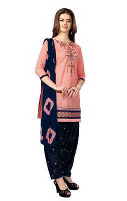Trendmalls Peach embroidered cotton Party Wear Festive Wedding Salwar Dress & Gown  4