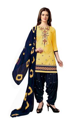 Trendmalls Yellow embroidered cotton Party Wear Festive Wedding Salwar Dress & Gown  1