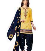Trendmalls Yellow embroidered cotton Party Wear Festive Wedding Salwar Dress & Gown 