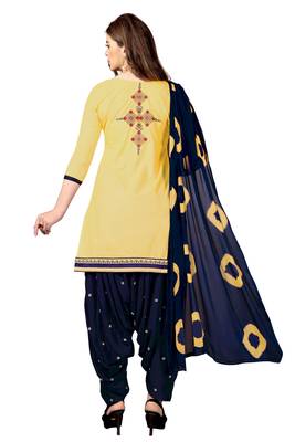 Trendmalls Yellow embroidered cotton Party Wear Festive Wedding Salwar Dress & Gown  2