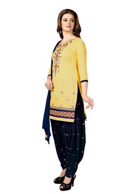 Trendmalls Yellow embroidered cotton Party Wear Festive Wedding Salwar Dress & Gown  3