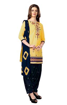 Trendmalls Yellow embroidered cotton Party Wear Festive Wedding Salwar Dress & Gown  4