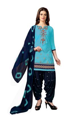 Trendmalls Turquoise embroidered cotton Party Wear Festive Wedding Salwar Dress & Gown  1