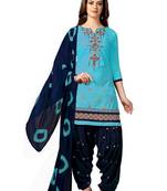 Trendmalls Turquoise embroidered cotton Party Wear Festive Wedding Salwar Dress & Gown 