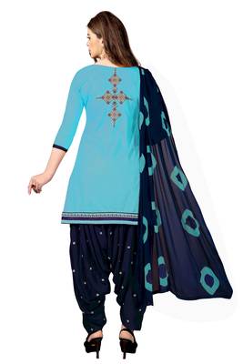 Trendmalls Turquoise embroidered cotton Party Wear Festive Wedding Salwar Dress & Gown  2