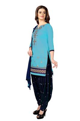 Trendmalls Turquoise embroidered cotton Party Wear Festive Wedding Salwar Dress & Gown  3