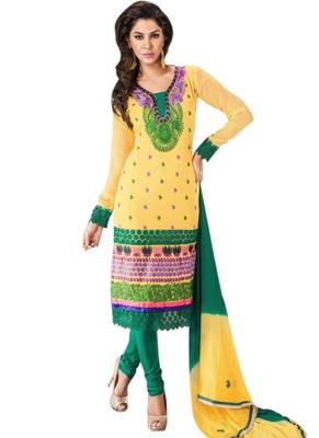 Yellow resham embroidery georgette salwar 1