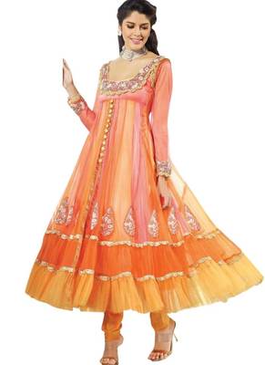Peach embroidered net salwar 1