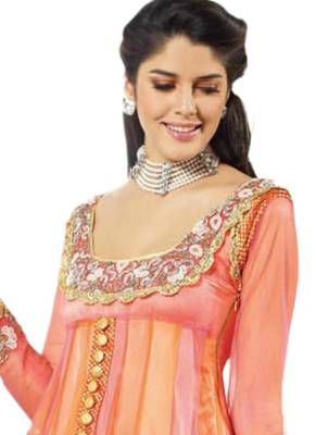 Peach embroidered net salwar 2