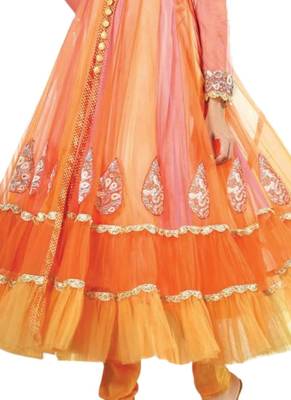 Peach embroidered net salwar 3