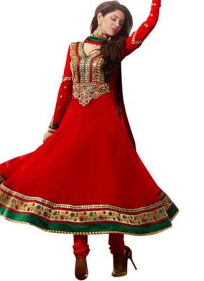 Red zari georgette salwar 1