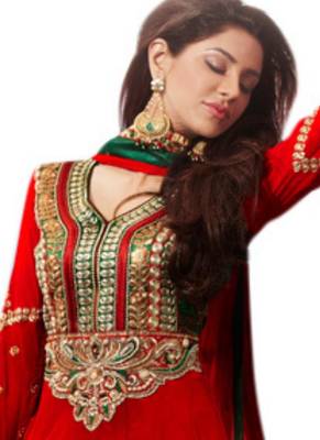 Red zari georgette salwar 2
