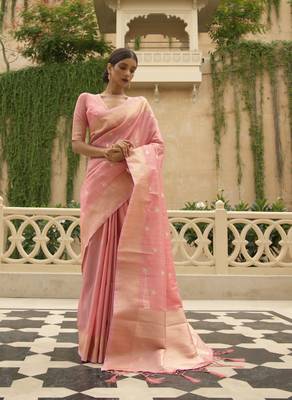 Light pink woven silk saree with blouse 1