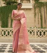 Light pink woven silk saree with blouse