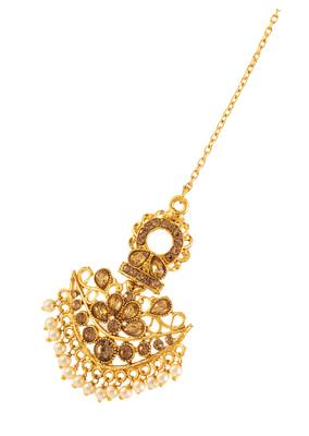 Yellow pearl maang-tikka 1