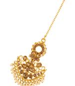 Yellow pearl maang-tikka