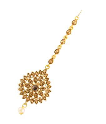 Yellow pearl maang-tikka 1