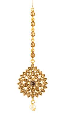 Yellow pearl maang-tikka 2