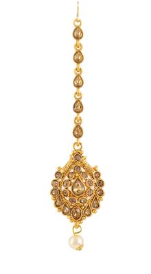 Yellow pearl maang-tikka 2