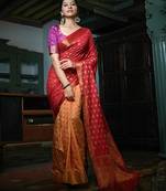 Multicolor Nauvari Saree Women's Silk Traditional Weaves Banarasi Saree