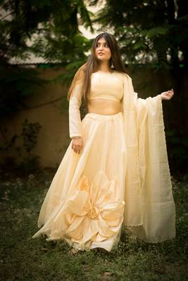 Cream Patchwork Semi-Stitched Lehenga & Unstitched Blouse With Dupatta 2