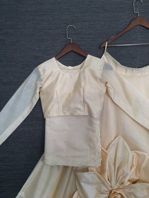 Cream Patchwork Semi-Stitched Lehenga & Unstitched Blouse With Dupatta 4