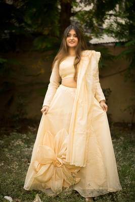 Cream Patchwork Semi-Stitched Lehenga & Unstitched Blouse With Dupatta 5