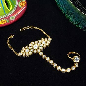 Embellish With Kundan & Pearl Adjustable Haath Phool Panja Bracelet 1
