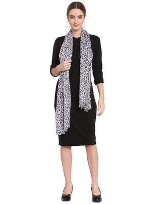 Off White & Blue Animal Print Viscose Scarf (100 x 100 cm) 3