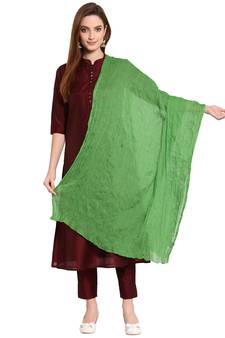 Green Solid Crinkled Cotton Stole (180 x 50 cm)