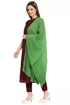 Green Solid Crinkled Cotton Stole (180 x 50 cm)