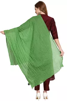 Green Solid Crinkled Cotton Stole (180 x 50 cm)
