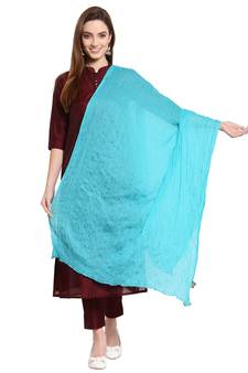 Blue Solid Crinkled Cotton Stole (180 x 50 cm)