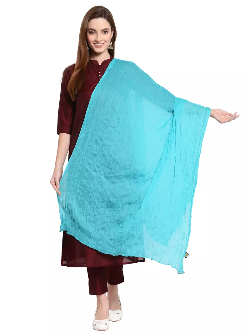 Blue Solid Crinkled Cotton Stole (180 x 50 cm)