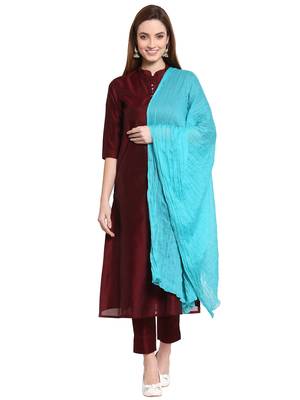 Blue Solid Crinkled Cotton Stole (180 x 50 cm) 2