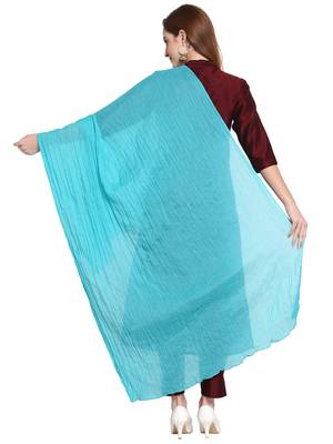 Blue Solid Crinkled Cotton Stole (180 x 50 cm) 3