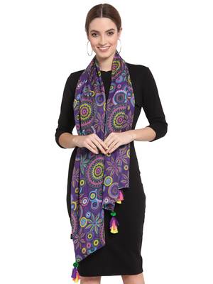 Purple & Multi Mandala Design Printed Cotton Scarf with Tassels (180 x 50 cm) 2