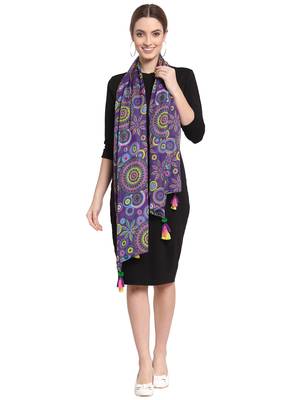 Purple & Multi Mandala Design Printed Cotton Scarf with Tassels (180 x 50 cm) 3