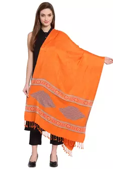 Orange & Multi Geometrical Woven Design Viscose Shawl (210 x 70 cm)