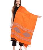 Orange & Multi Geometrical Woven Design Viscose Shawl (210 x 70 cm)