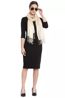 Natural & Beige Quirky Woven Design Viscose Scarf (180 x 60 cm)