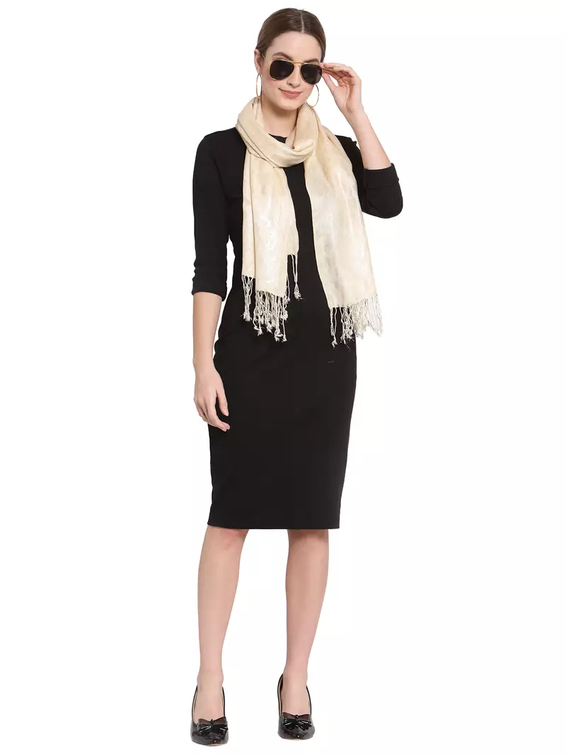 Natural & Beige Quirky Woven Design Viscose Scarf (180 x 60 cm)