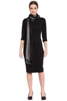 Black & Grey Twilll Weave Woven Design Viscose Scarf (180 x 70 cm)